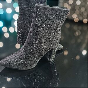 Lauren Lorraine Black Sparkle Heeled Boots